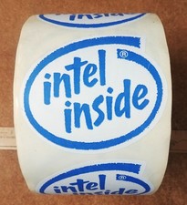 Large Blue Intel Decal Sticker 3 11/16" x 3 1/4" vintage old school lot of 4