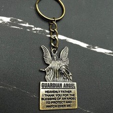 Vintage Guardian Angel Thank You Prayer Religious Classic Medal Keychain
