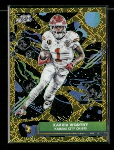 2025 Topps Cosmic Chrome Football Gold Interstellar Refractor Xavier Worthy #48