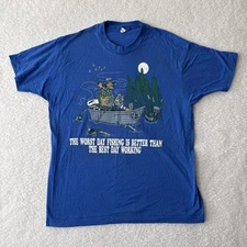 Vintage Screen Stars Single Stitch Worst Day Fishing Funny Graphic T Shirt XL