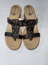 Mudd Brown Wedge Beaded Sandals