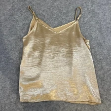 SHEIN Gold Metallic Camisole Top V Neck Adjustable Straps Women's Size M