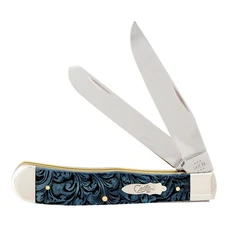 Case xx Knives Trapper Western Tooled Blue Bone AWTC54BT Pocket Knife Stainless