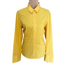 NWT Vintage Y2K Talbots Bright Yellow Cotton Stretch Blouse Button Down Coastal