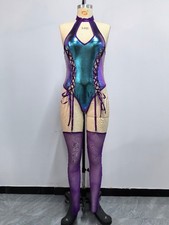 LATEST DESIGN Purple Faux Leather Wet Look Lace Up Bodysuit With Stocking Size12