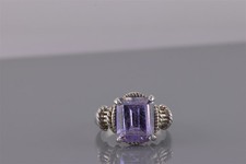 Sterling Silver Purple Amethyst Openwork Rolled Collar Band Ring 925 Sz: 7