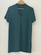 Zara Womens M Choker V Neck Plunge Shift Mini Dress Forest Green Boho Short