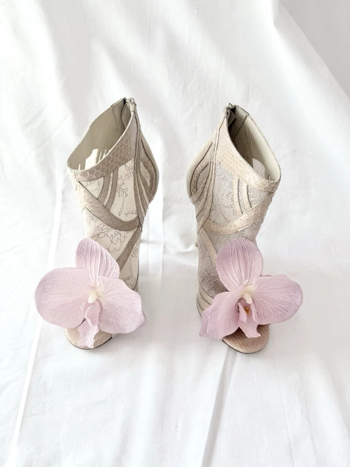 Reciclado Jimmy Choo Orquídea Flores Sandalias Tacones Zapatos Bombas Botas 6 36 Boda Foto 4 de 4