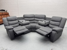 Large Recliner Grey Fabric Corner Sofa + Cup Holder Rests - Delivery Available