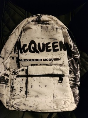 Originaler Alexander McQueen Graffiti Rucksack Weiß/Schwarz Unisex Neu