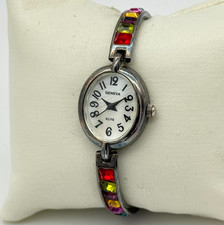 Women's GENEVA Elite Silver Tone Petite Oval Bracelet Watch, Multicolor Accents