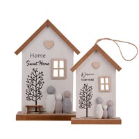 Unus® 2Er Set Holzaufsteller Und AufhäNger Mit Hausmotiv, Rustikale Holzdeko