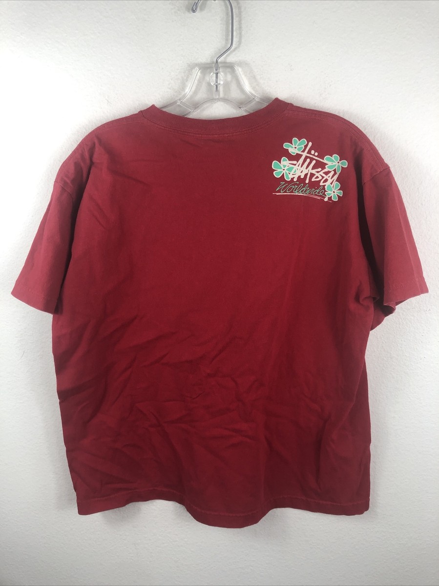 Stussy Worldwide Vintage Red T-Shirt Surf Skate - Men's Stussy Worldwide Vintage Red T-Shirt Surf Skate - Men's