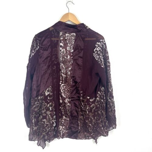 Burned Velvet Asymmetrical Hem Open Front Kimono Duster Sz L Beach Cover Up Top - Picture 3 of 8