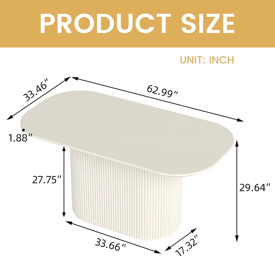 Овальный обеденный стол Guii 63 дюйма для 4–6 белых современных кухонных столов для столовой - Изображение 2 из 4