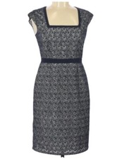 Ann Taylor Navy Blue Lace Party Cocktail Sheath Square Neck Dress 4 Eyelet EUC