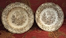 Lotto di 2 antichi piatti fondi, periodo 800, decoro Colandine, Soc Cer Richard