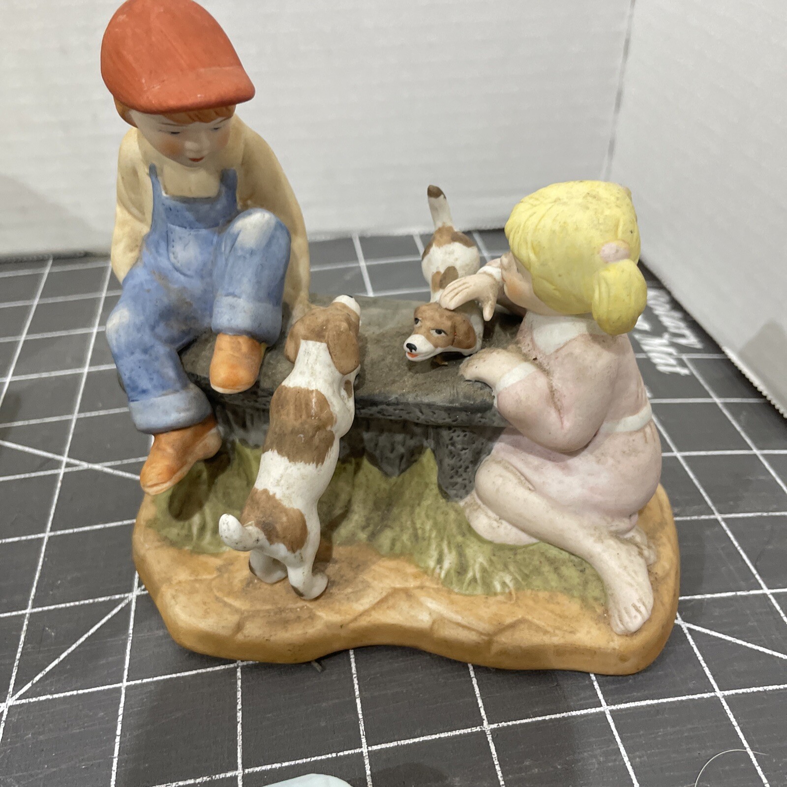 Vintage 1991 Paul Sebastian Porcelain Figurine of Girl, Boy, and Dogs