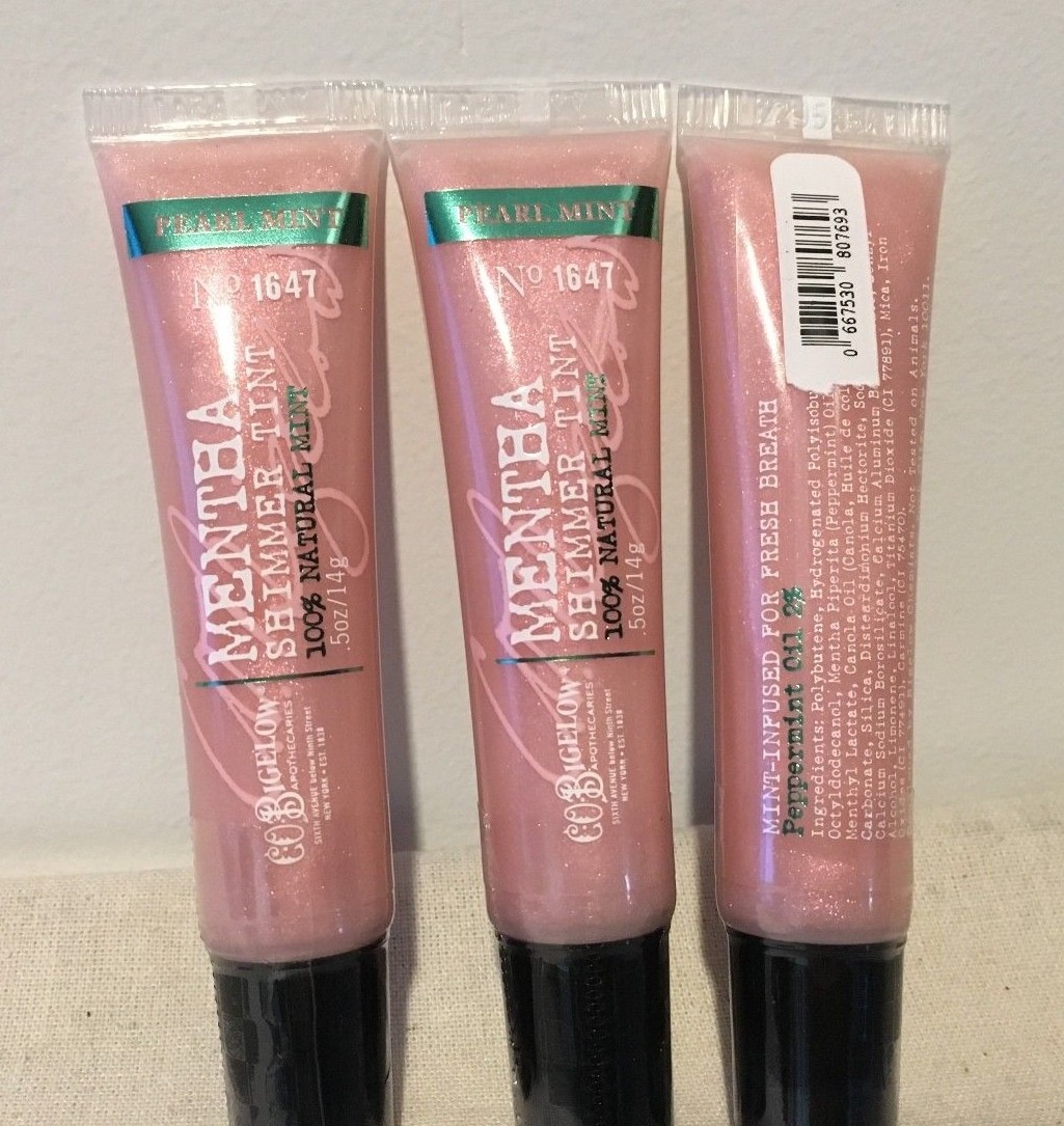 3 x BATH BODY WORKS CO BIGELOW PEARL MINT MENTHA SHIMMER TINT LIP GLOSS