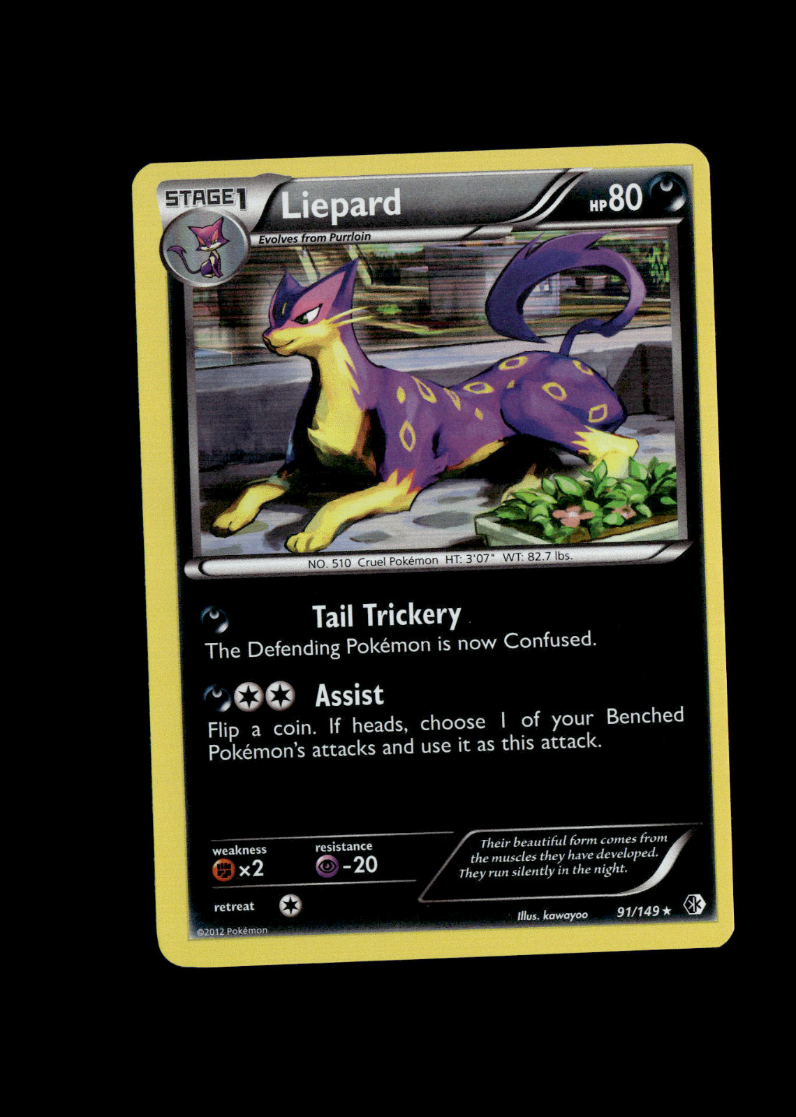 Pokemon 2012 Near Mint NM Liepard Boundaries Crossed Holo 91/149 Card