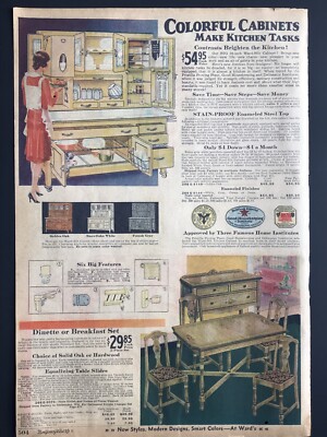 1930 Wards Kitchen Cabinets & Furnishings 2 Pg Color PRINT AD 18x13 MWC 504-505