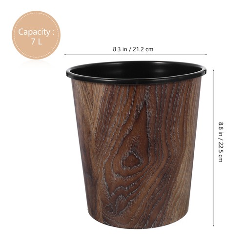 Small Wastebasket Wood Grain Trash Can Plastic Garbage Rubbish Office - Picture 8 of 12