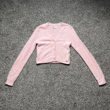 Hollister Pastel Pink Fuzzy Cardigan Sz 8UK 4US S Summer Knit Soft Girl Academia