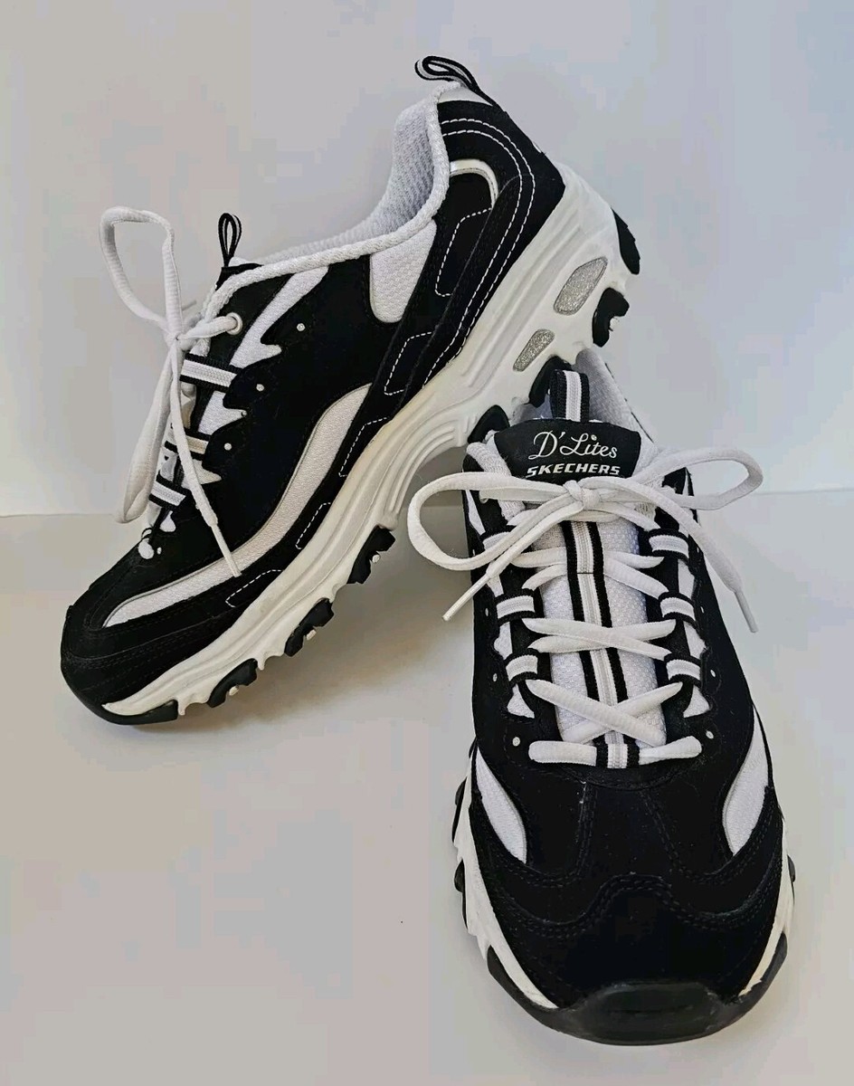 SKECHERS SPORT D'LItes VGUC Black White Sneakers Womens Size 11 | eBay