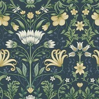 Vintage Verflochtene Blumen BläTter Tapete Holden Navy 13391 Florale Ranken