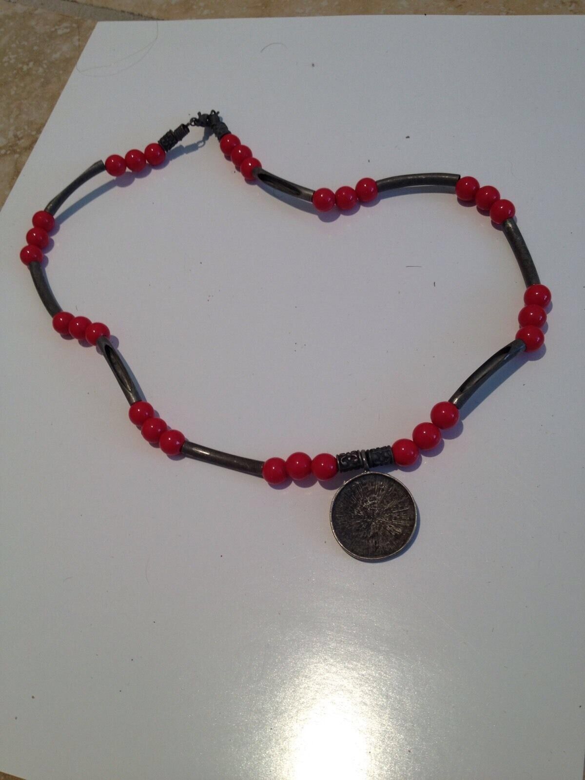 [Alternative dealer] Rustic Beaded Red Necklace With Popular shop is the lowest price challenge Medallion 19”