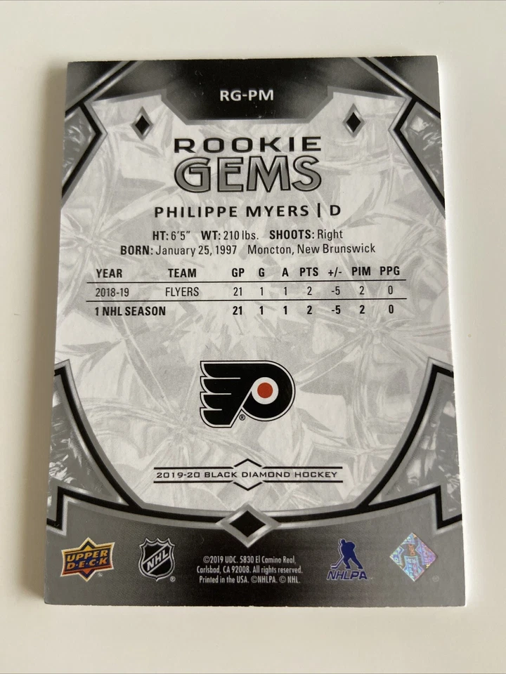 NHL Card-Philippe Myers-Rookie Gems xxx/399-Black Diamond 2019-20-Flyers - Bild 2 von 2