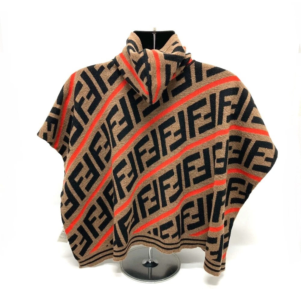 FENDI JFQ039 Zucca FF pattern With hood outer poncho cotton Brown