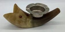 Vintage Hand Carved Animal HORN ASHTRAY, 2-Piece