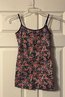 Active Basic Navy Pink Floral Spaghetti Strap Cami Medium