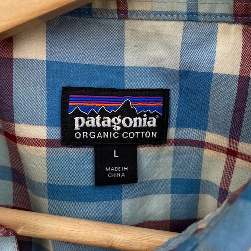 Patagonia Fezzman Mens Large Short Sleeve Button Shirt Blue Plaid Lightweight - Picture 2 of 16