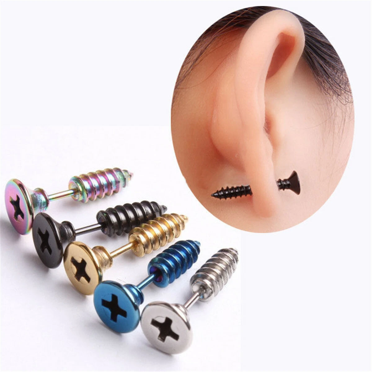Women Men Fashion Stainless Steel Screw Earring Ear Stud Cool Rock Girl Boy Gift