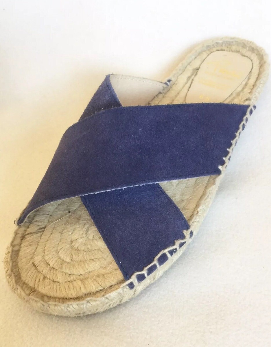 New Pinaz Dark Blue Navy Flat Espadrilles Suede Straps sz  display picture 1