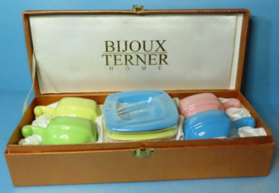 Bijoux Terner Set of 4 Demitasse Tea / Espresso Cups & Saucers Pastel Colors