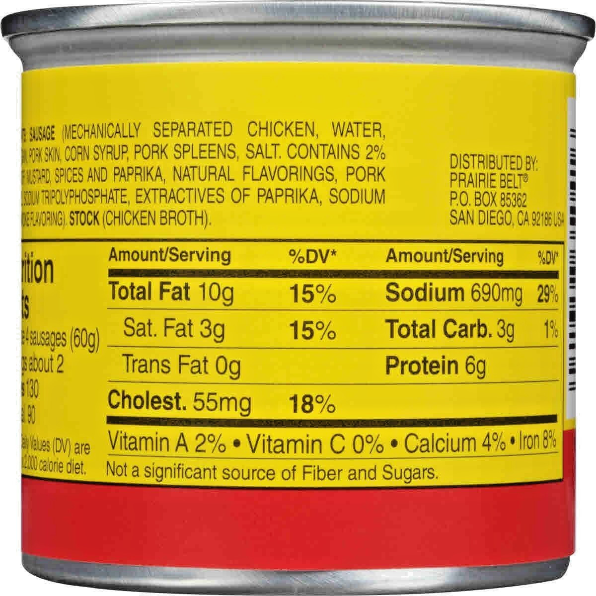 12 Cans Prairie Belt Smoked Sausages Chicken & Pork Vienna (4.6 oz each can)