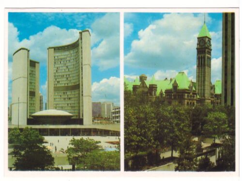 New City Hall, Old City Hall, Toronto, Ontario, Chrome Split View Postcard #1 - Picture 1 of 2
