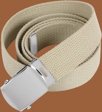 MILITARY HEAVY GRADE KHAKI WEB BELT WITH SILVER NICKLE PLATED BUCKLE U.S.A MADE