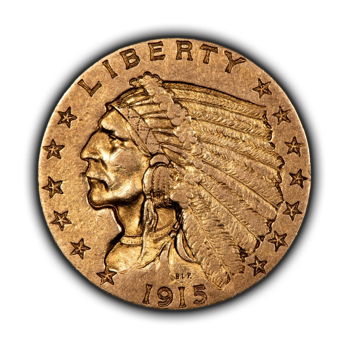 Keeperレジン×4ダイヤ×4 1915 G$2.50 Indian Head Gold Quarter Eagle - Some Luster
