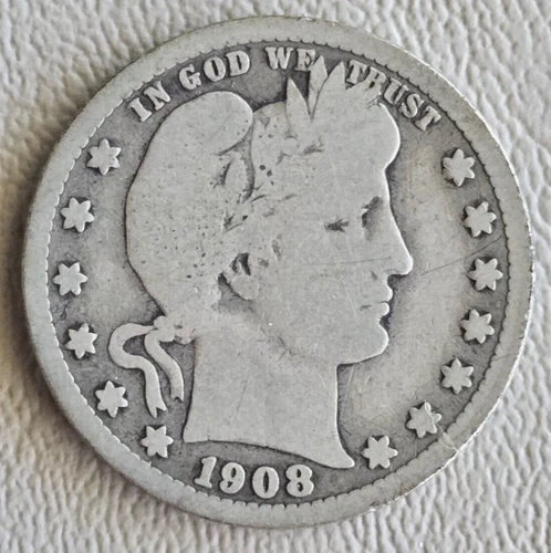 1908-S Barber Quarter - Better Date - GOOD (G) Condition