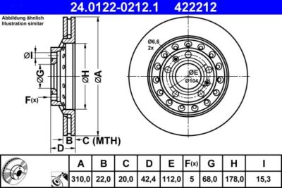2x ATE 24.0122-0212.1 Bremsscheibe für AUDI VW