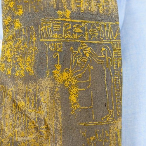 Neck Tie Mens Yellow Taupe Suit Ancient Museum Rustic Aztec CLAUDIO VALENTINO - Picture 3 of 11