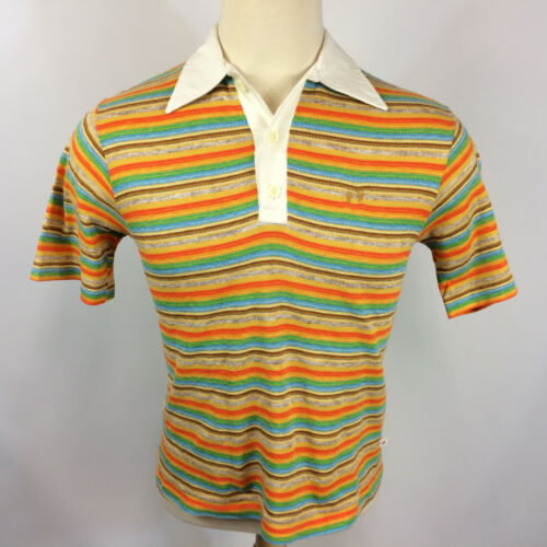 薄荷罕见复古HANG TEN 彩虹条纹针织POLO 衫冲浪滑板1970's M | eBay