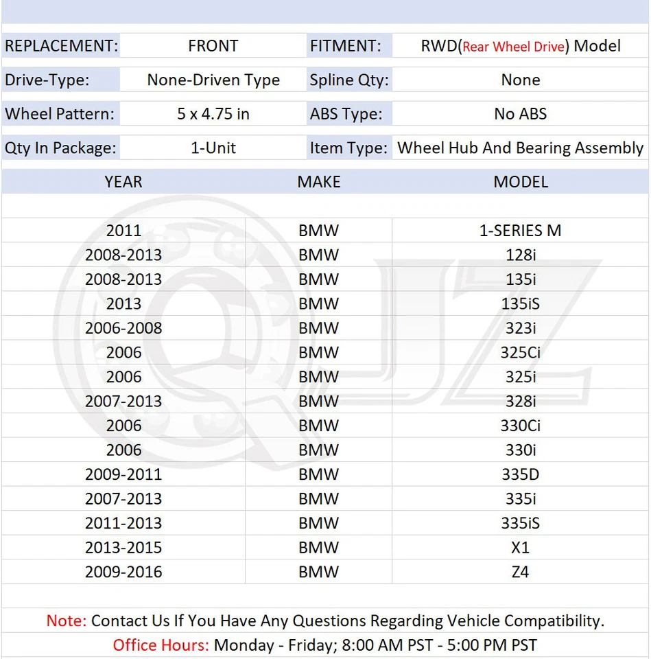 [DELANTERO (cantidad 1)] Buje de rueda para BMW 335D 2009-2011 3,0 L sedán turbodiésel modelo tracción trasera Foto 2 de 4