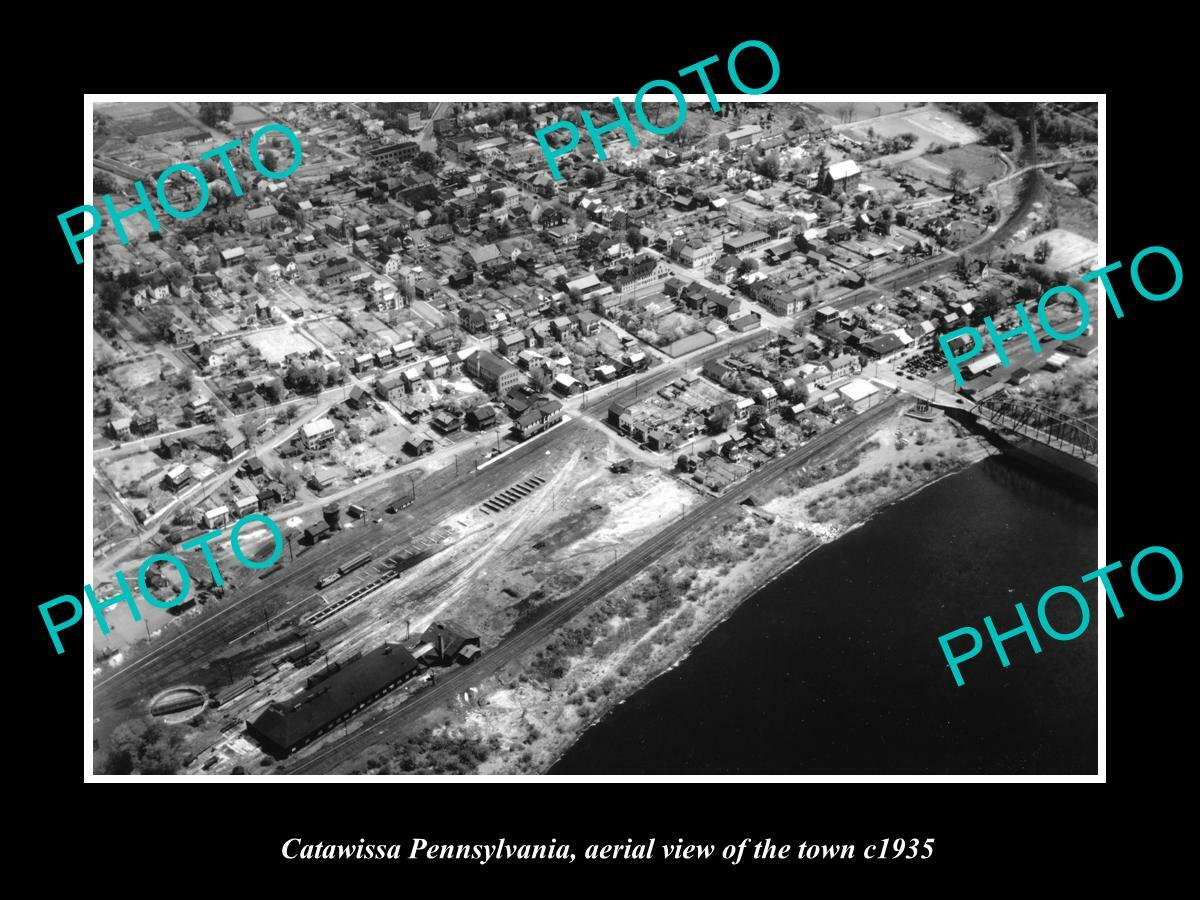 OLD POSTCARD SIZE PHOTO OF CATAWISSA PENNSYLVANIA AERIAL VIEW OF CITY