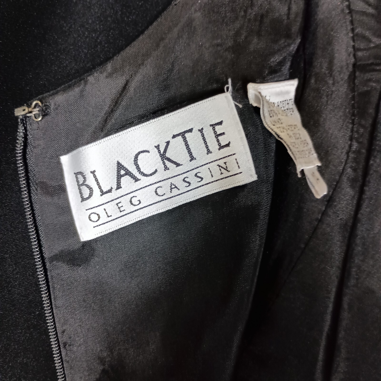 Oleg Cassini Black Tie Maxi Dress Womens 14 Black Sleeveless Front Slit Cocktail