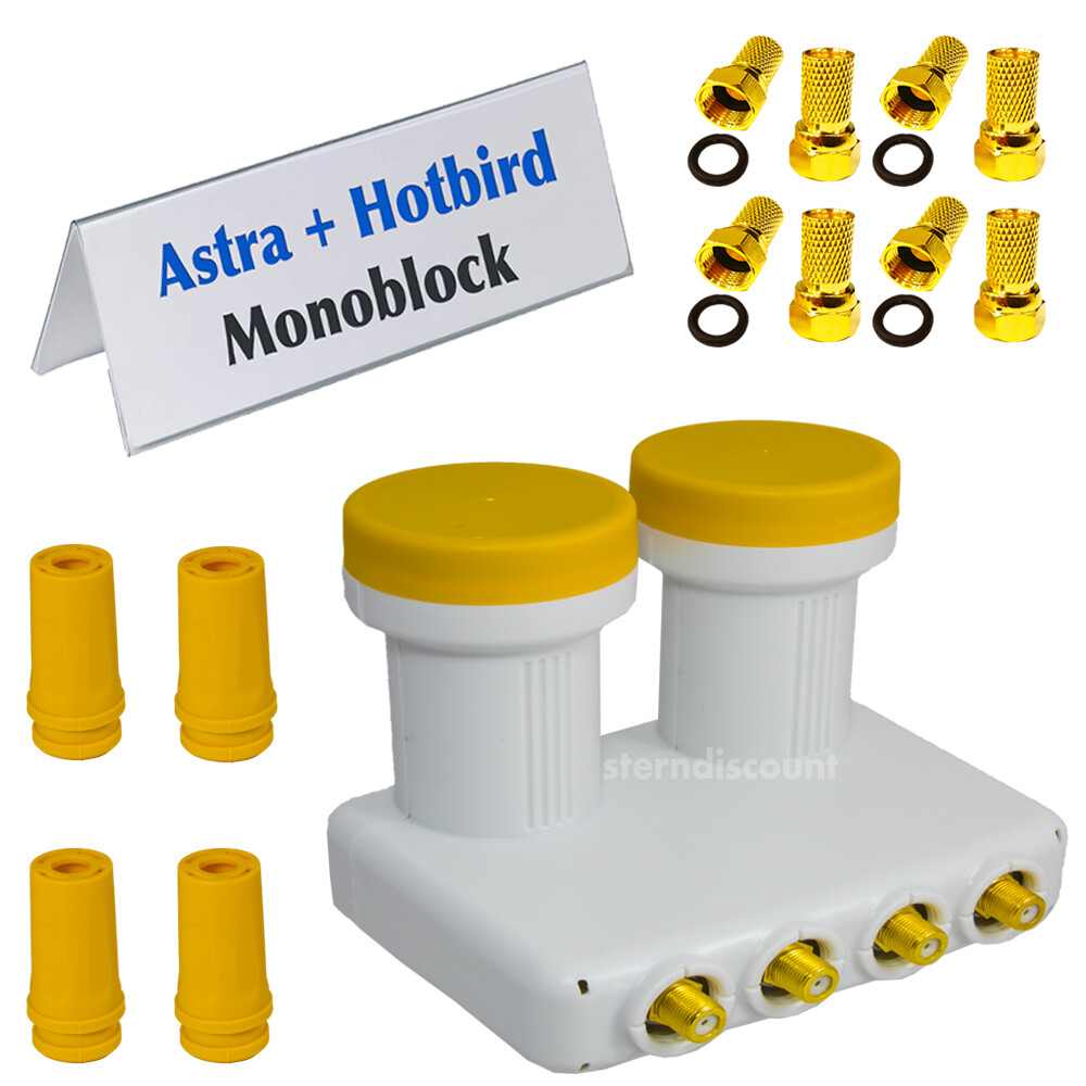 PremiumX Monoblock Quad LNB 0,1dB für Sat Schüssel Astra 19,2° Hotbird
